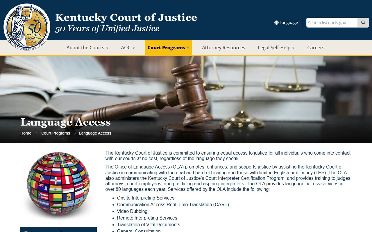 Gallatin County court dockets Kentucky language access and ADA services
