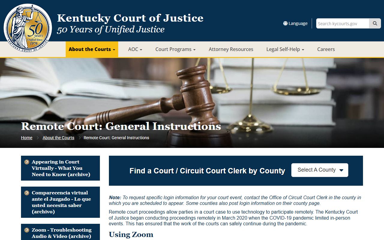 Gallatin County court dockets Kentucky remote court instructions