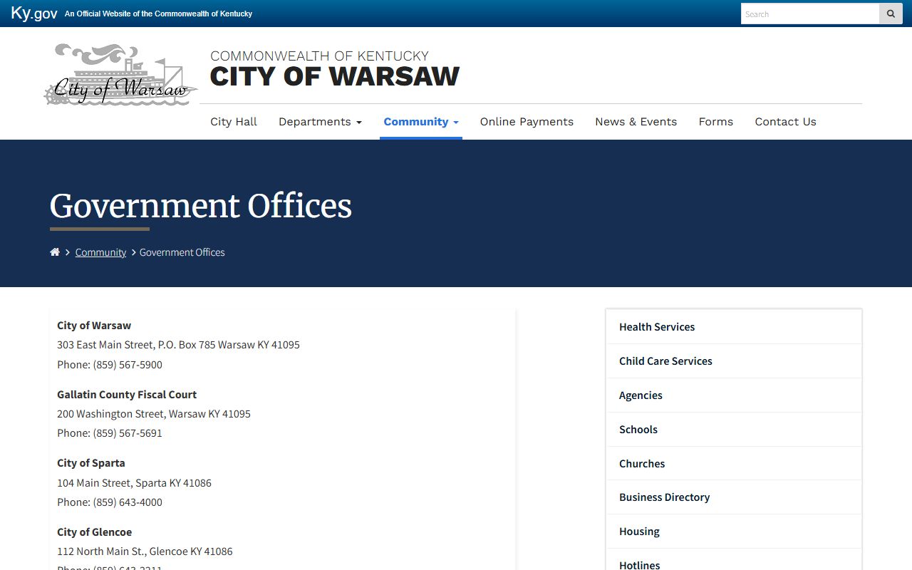 Gallatin County court records Warsaw government offices